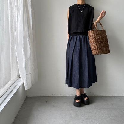 Linenya  デニムタックスカート　82センチ丈