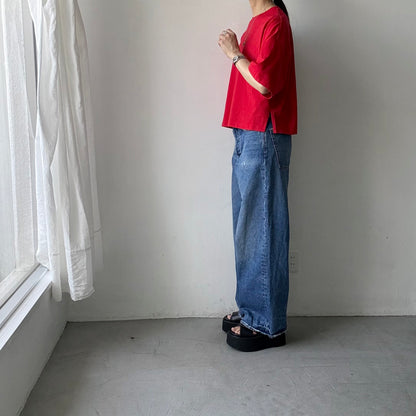 atelier naruse  コットン5分袖カットソー　レッド