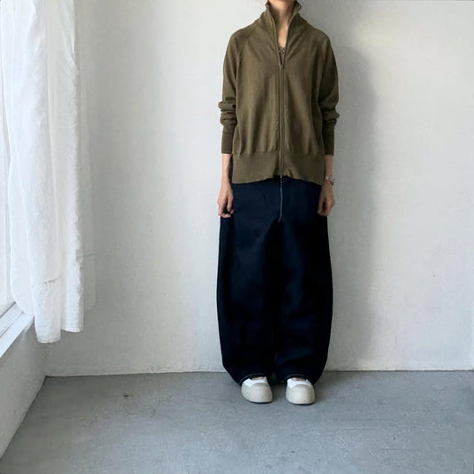 homspun ソフトコットンジップアップカーディガン　カーキ