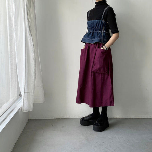 R&D.M.Co 　シュリンクコットンガーメントダイポケットスカート　プラム