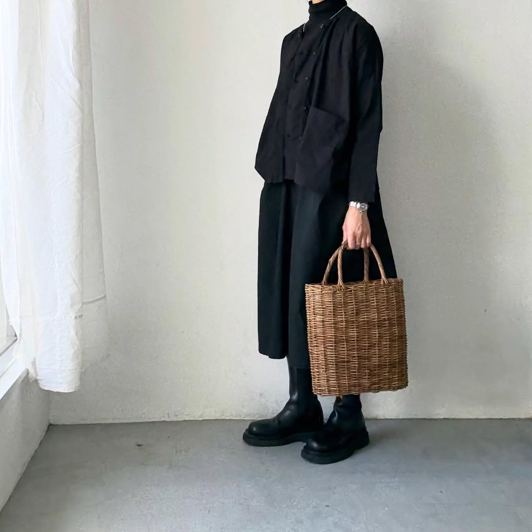 jujudhau デッドストックコットンダブルボタンシャツ　ブラック