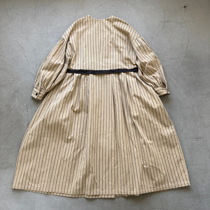 MAGALI コットンシルクストライプダブルボタンワンピース