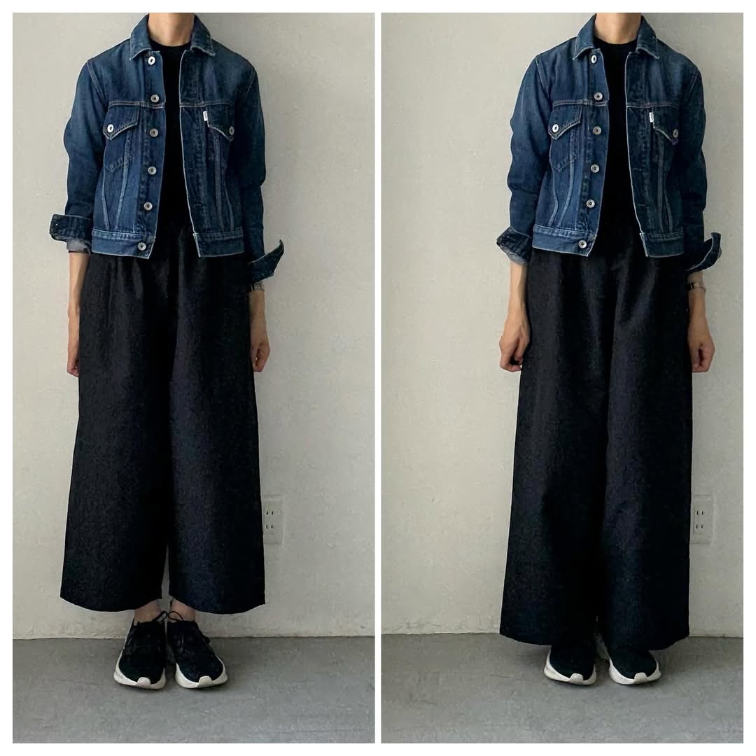 homspun ウールリネンギャザーワイドパンツ　ブラック
