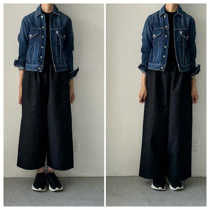 homspun ウールリネンギャザーワイドパンツ　ブラック