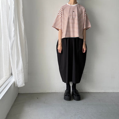 atelier naruse  コットンボーダー半袖カットソー　ブラウン