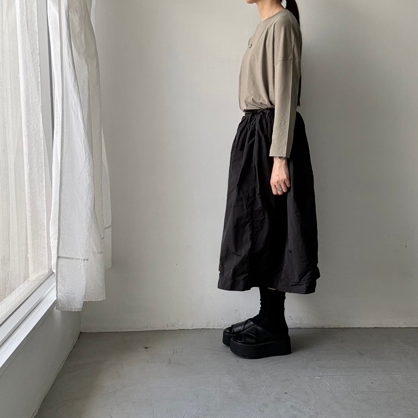 R&D.M.Co  ドロップキャンディボタンロングスリーブTシャツ　カーキ