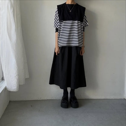 homspun  天竺ボーダー半袖プルオーバー　ホワイト×ブラック