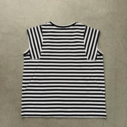 homspun  天竺ボーダーノースリーブプルオーバー　ホワイト×ブラック