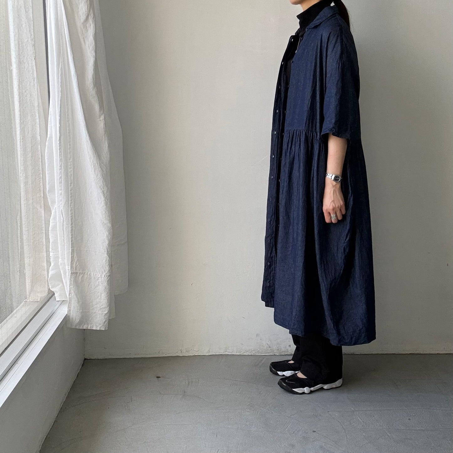 jujudhau  デニムハーフスリーブドレス