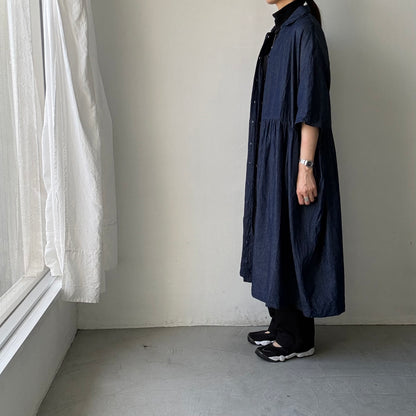 jujudhau  デニムハーフスリーブドレス