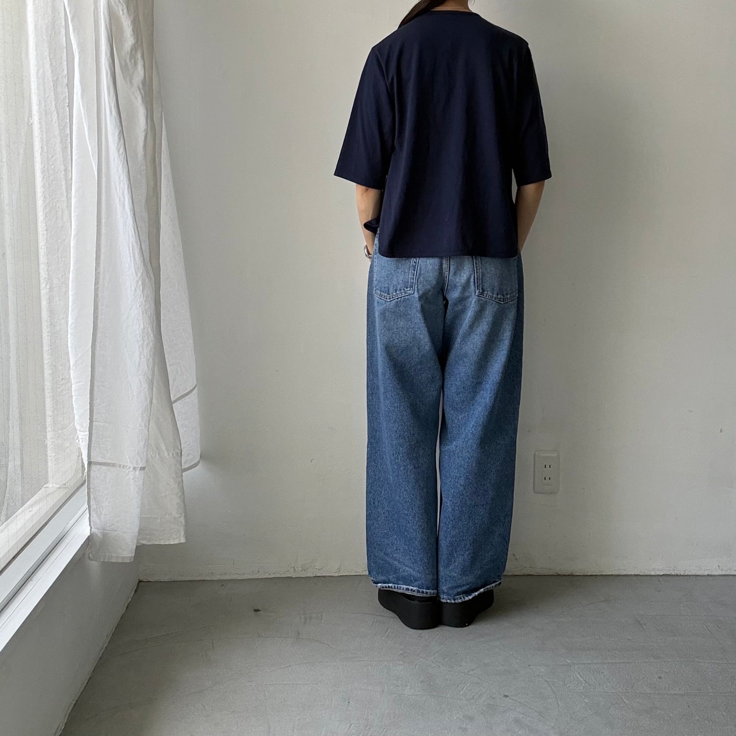 homspun 天竺5分袖カーディガン　ネイビー