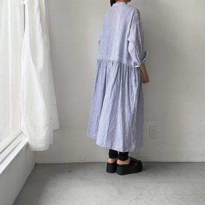 atelier naruse  リネンシャツワンピース　ストライプ