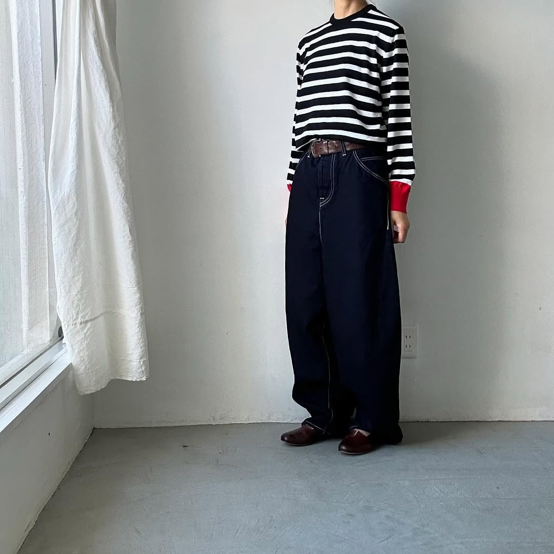 atelier naruse ウールコットンボーダーニット ブラック×レッド – blanc