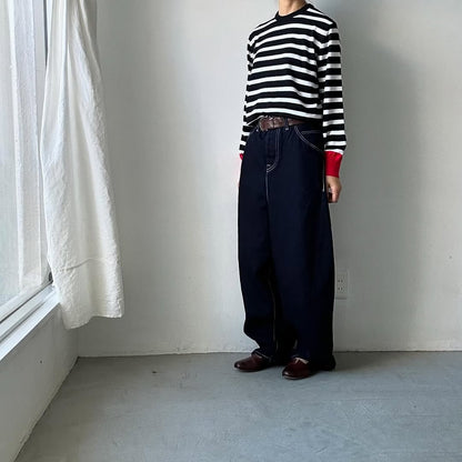 atelier naruse ウールコットンボーダーニット　ブラック×レッド