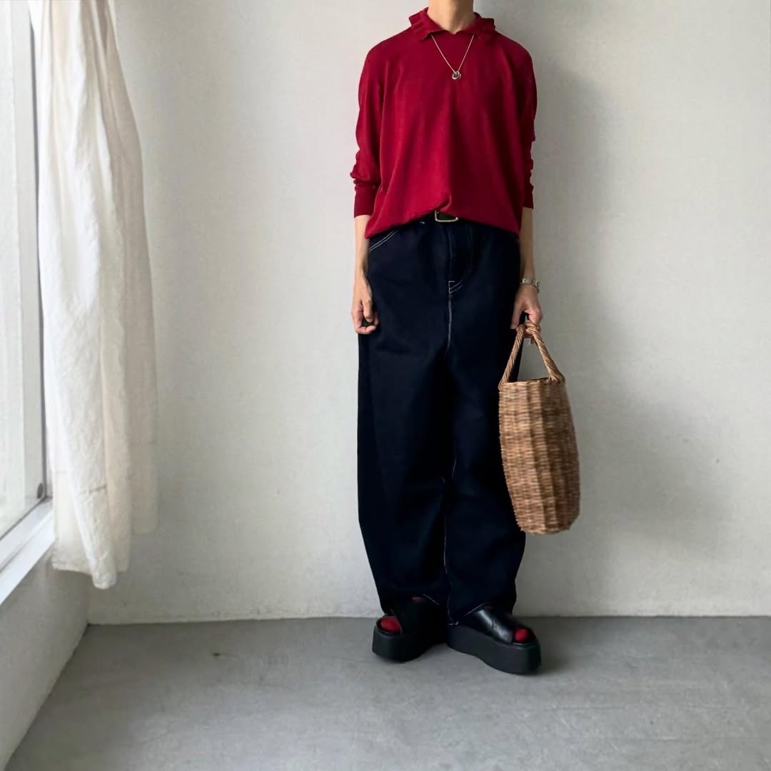 cion  ウールフリルカラーポロニット　レッド