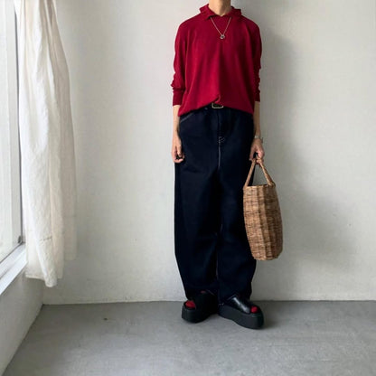 cion  ウールフリルカラーポロニット　レッド