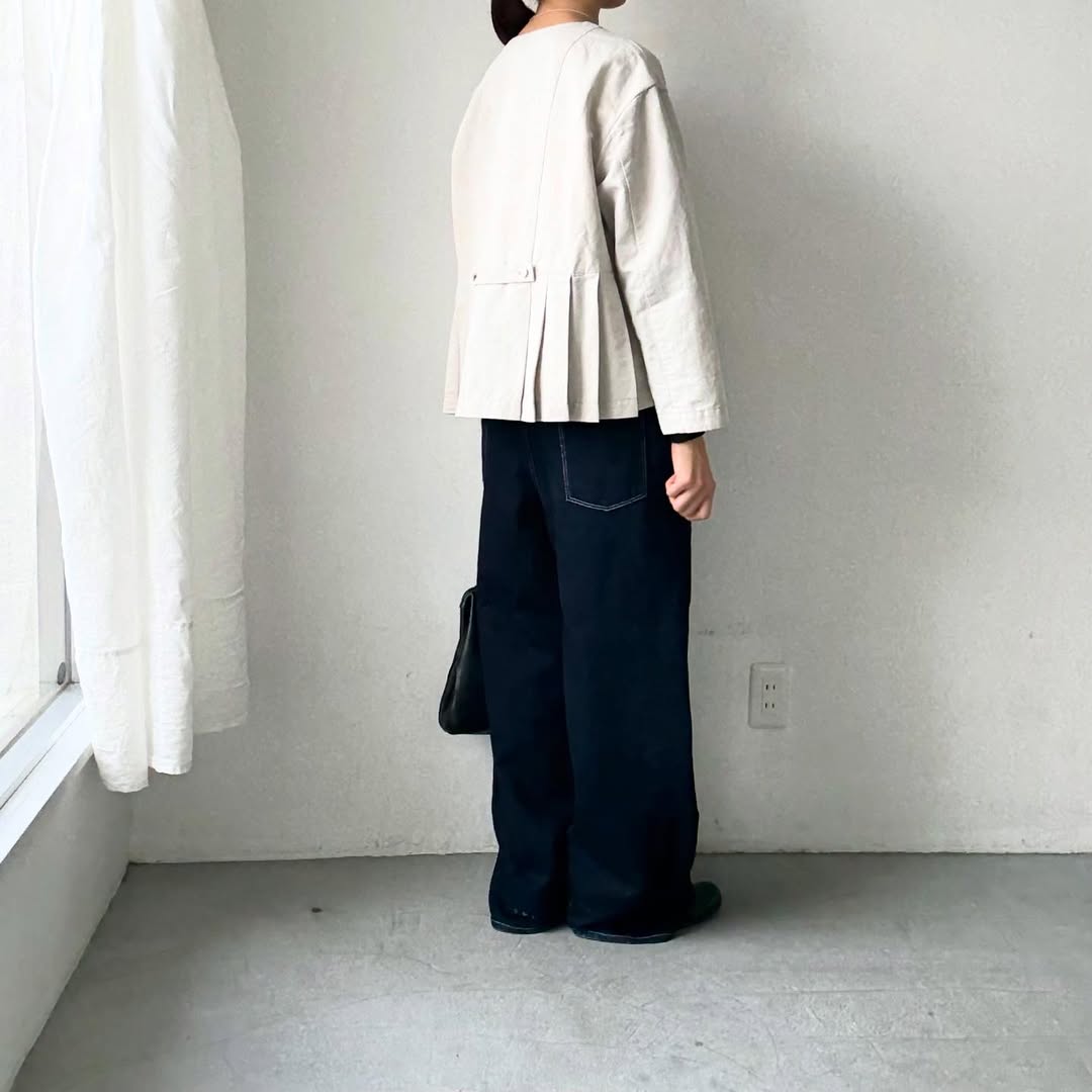 MAGALI ハイカウントコットンリネンダブルボタンジャケット　オートミール