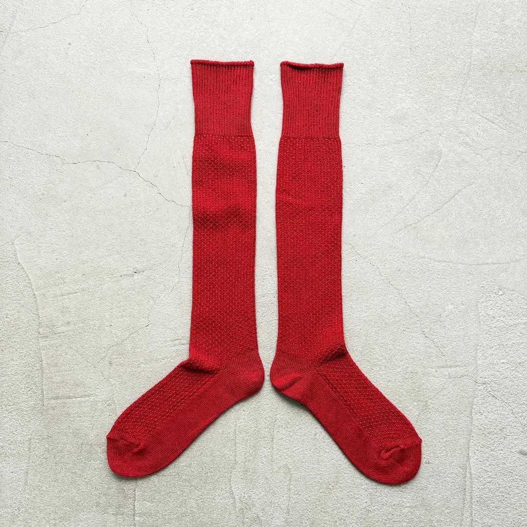 homspun コットンウールかのこ編みハイソックス　レッド