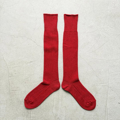 homspun コットンウールかのこ編みハイソックス　レッド