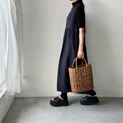 TENNE HANDCRAFTED MODERN ビスコースリネンノースリーブコクーンドレス