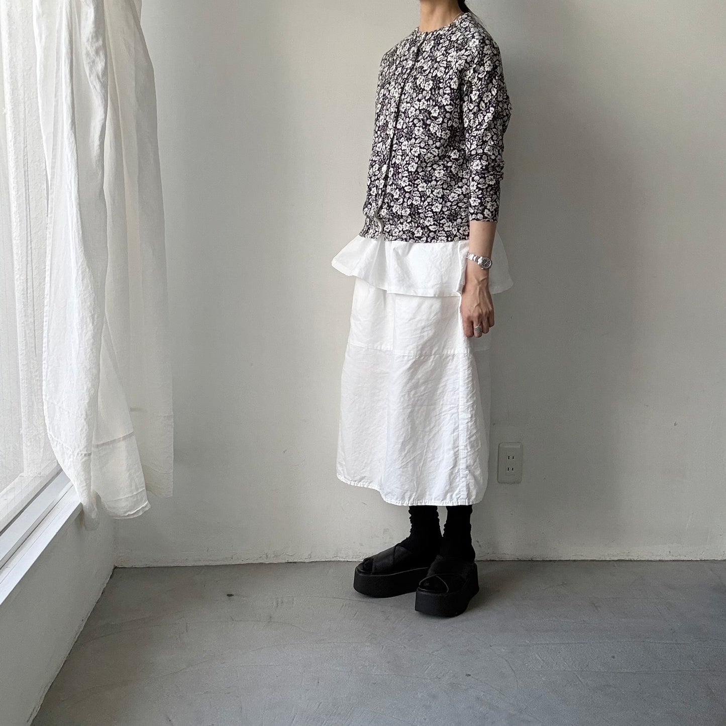 homspun  ワッフルノースリーブプルオーバー　ホワイト×ホワイト