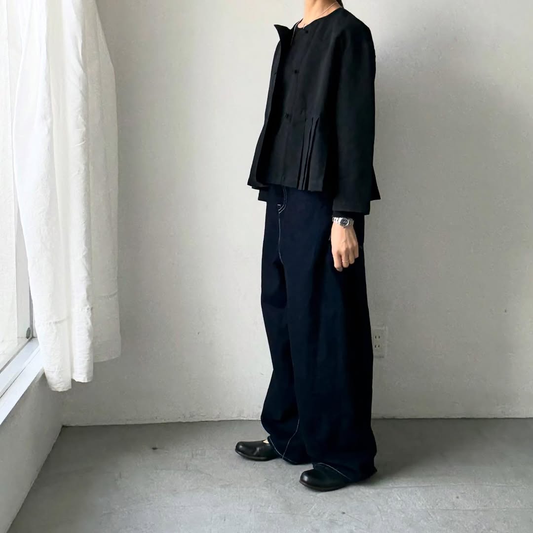 MAGALI ハイカウントコットンリネンダブルボタンジャケット　ブラック