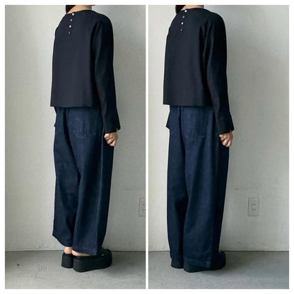 atelier naruse  コットンデニムタックパンツ　インディゴ