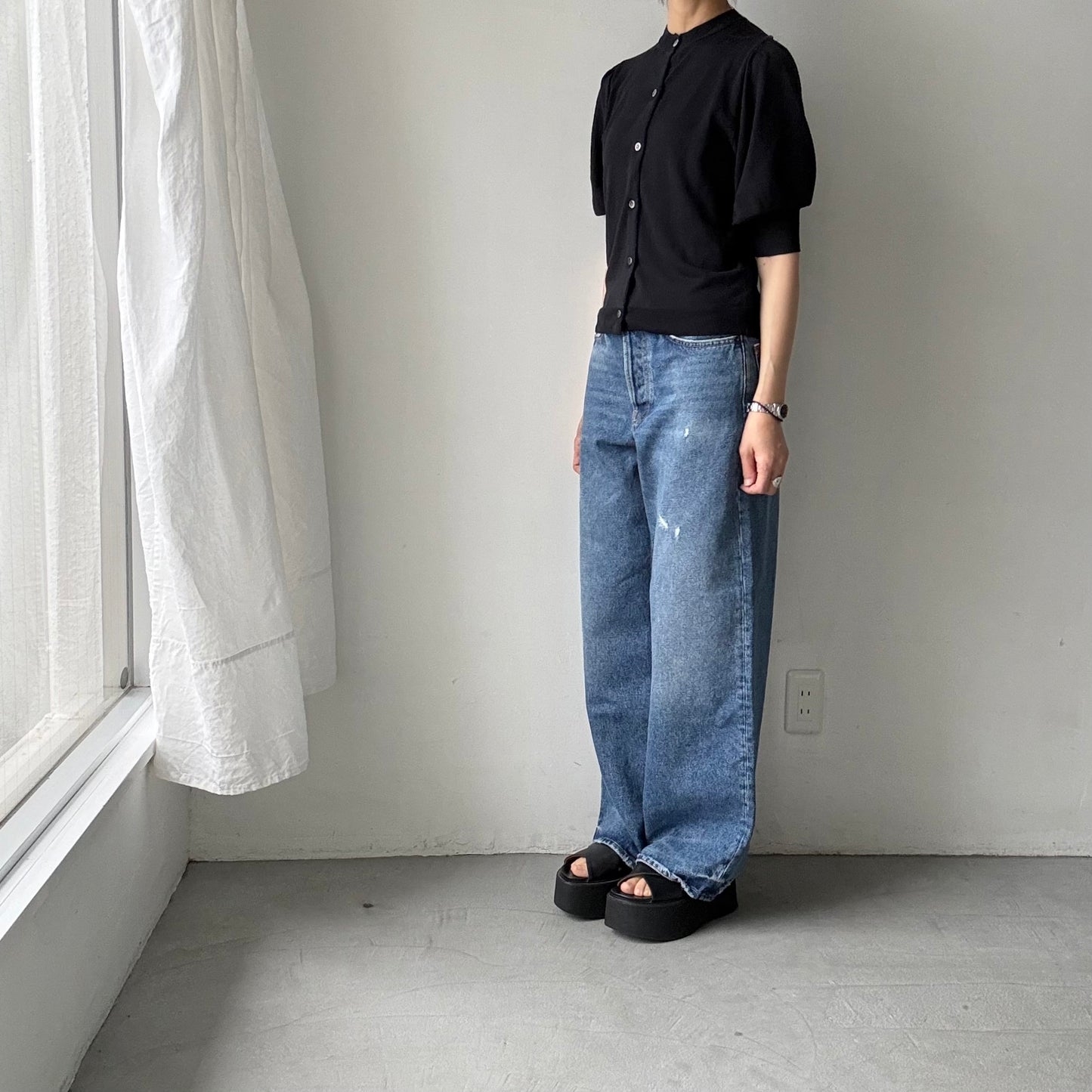 R&D.M.Co アイスコットンパフスリーブカーディガン