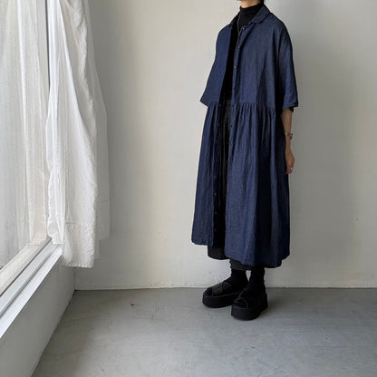 jujudhau  デニムハーフスリーブドレス