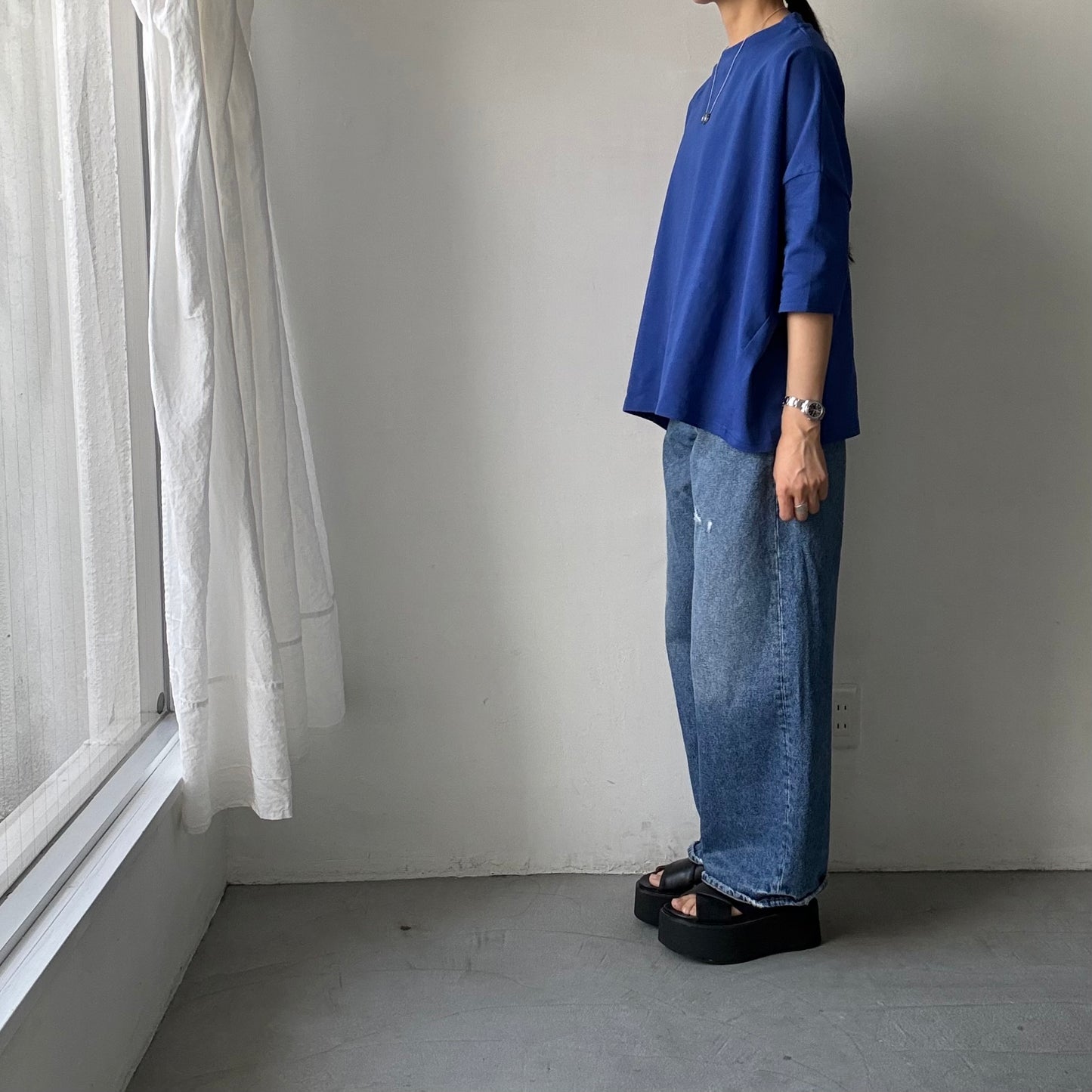 🟡水曜日入荷分予約受付中🟡 Linenya  テラヴェ7分袖Tシャツ　ブルー