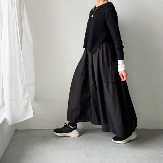 ゴーシュ  ラミーコットンローンギャザー切替スカート　ブラック