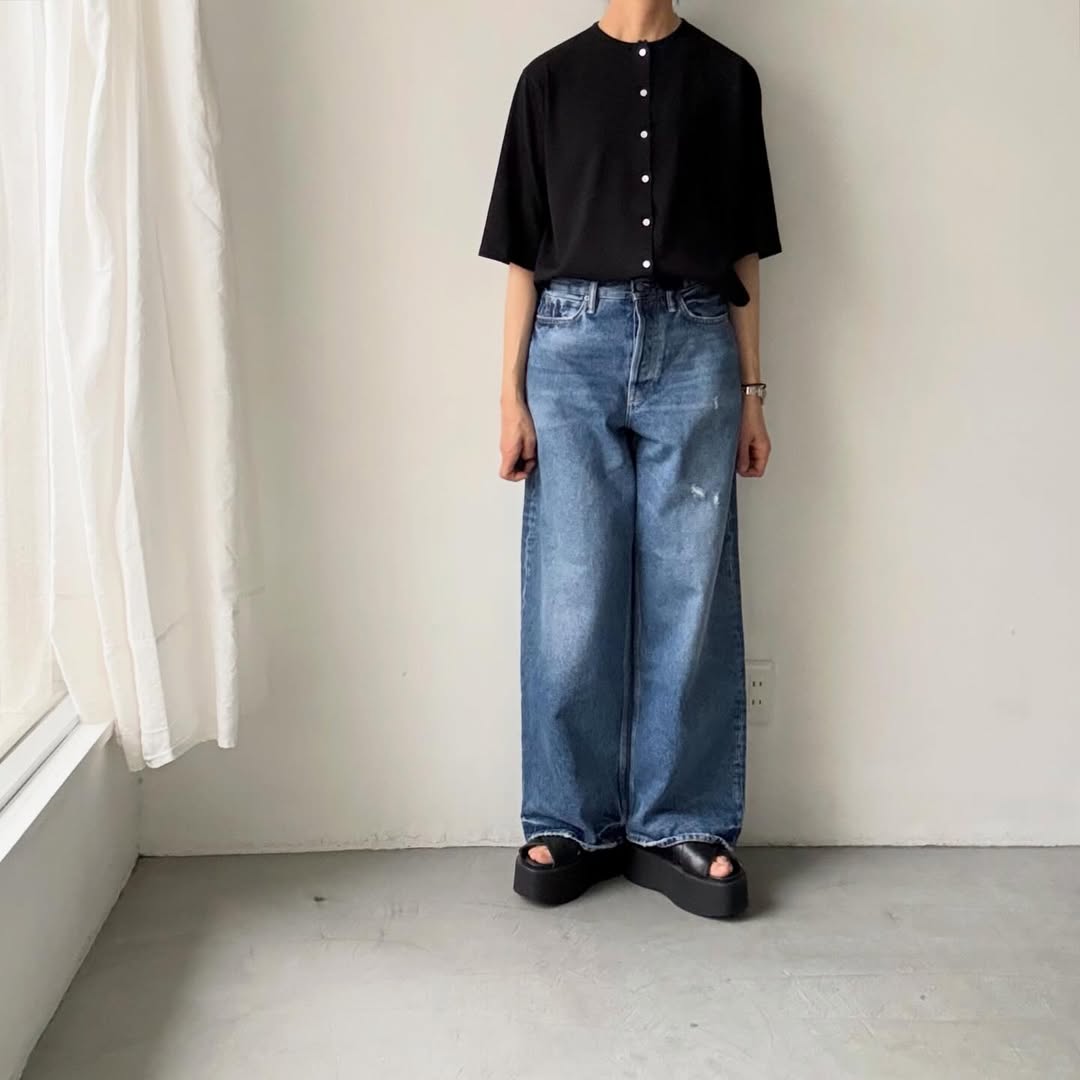 homspun  天竺5分袖カーディガン
ブラック