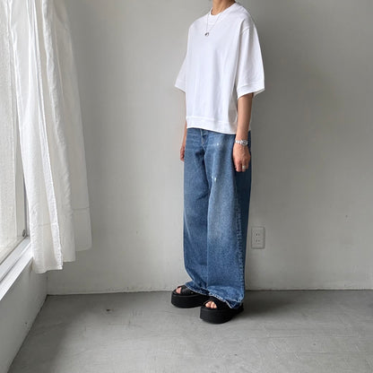 atelier d'antan  Bordet  コットンジャージー５分袖プルオーバー　ホワイト
