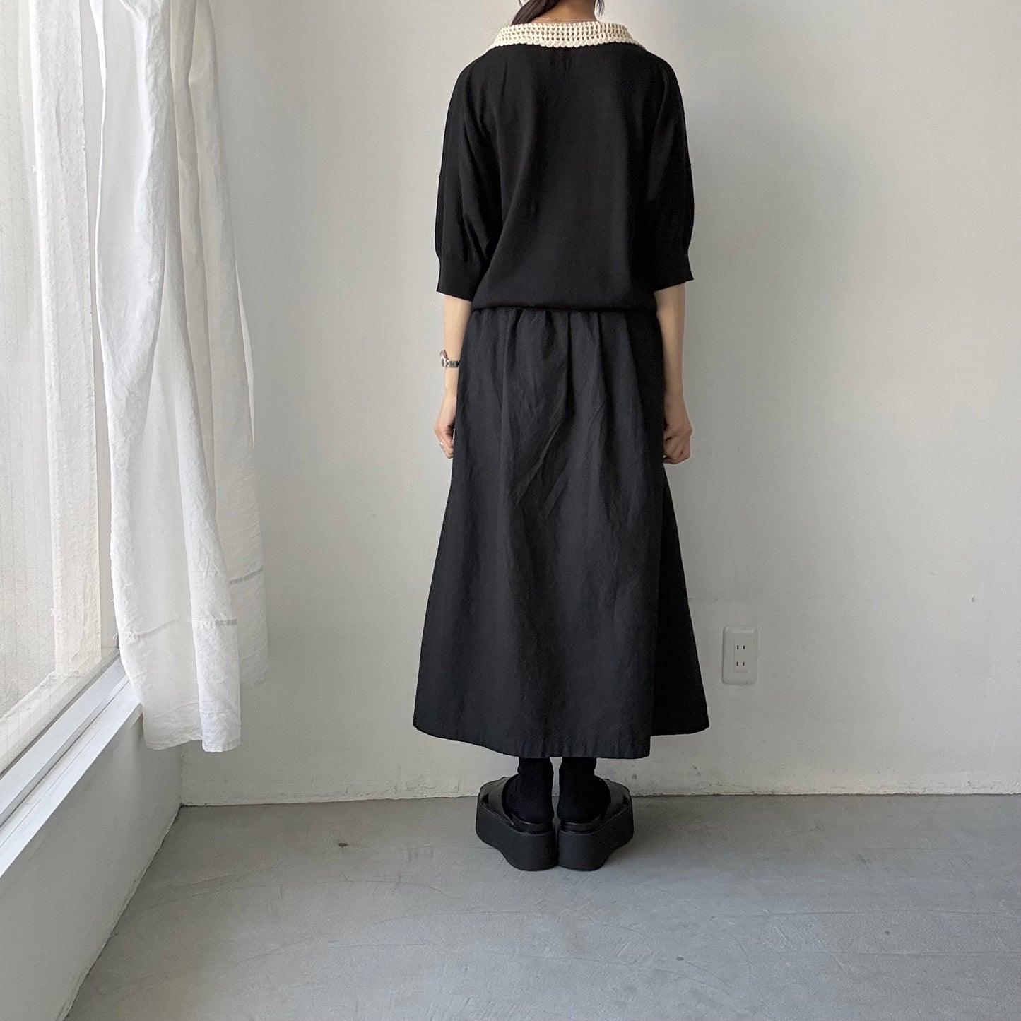 atelier naruse  コットンクロシェカラーニット　ブラック