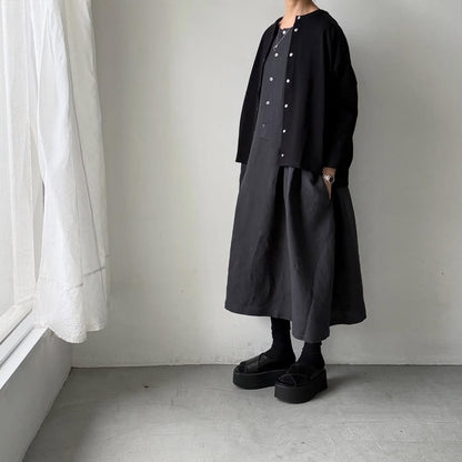 Linenya  リネンフレンチスリーブワンピース　チャコール