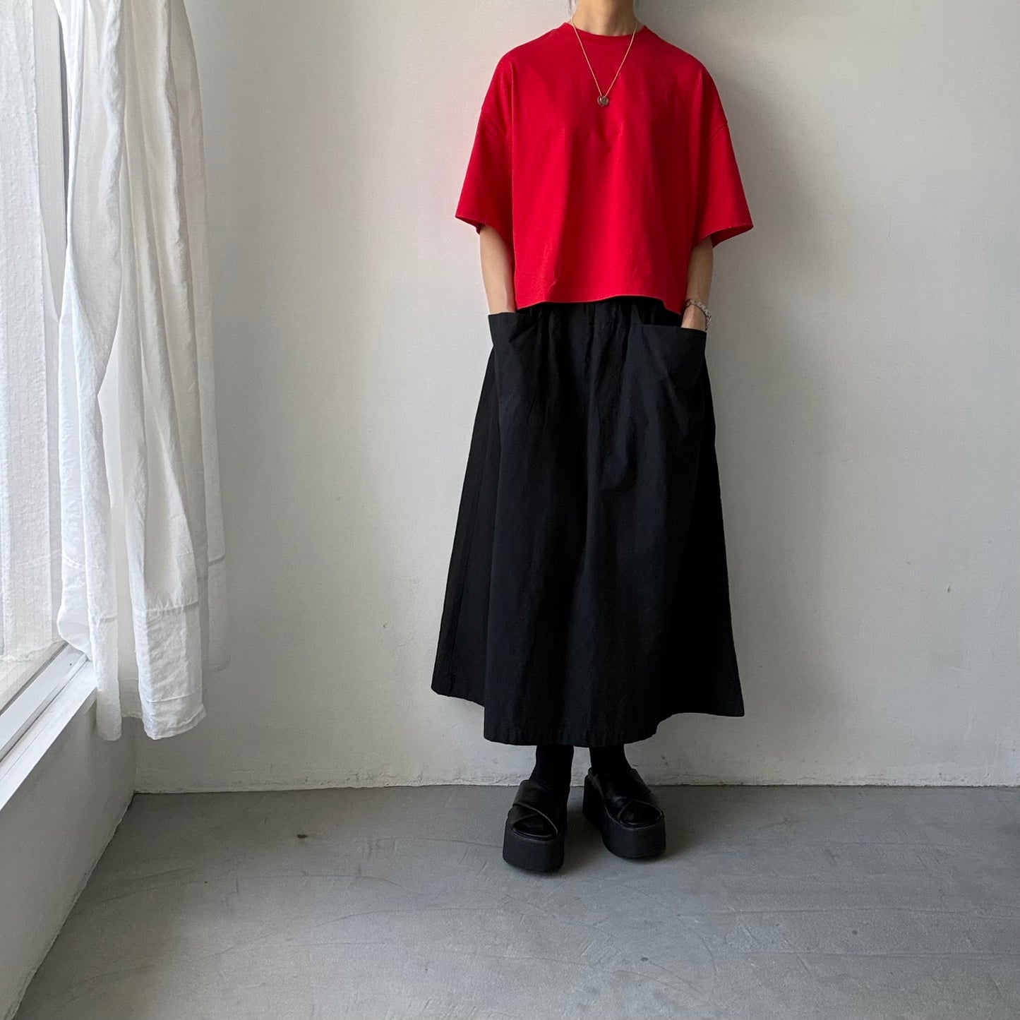 atelier naruse  コットン5分袖カットソー　レッド