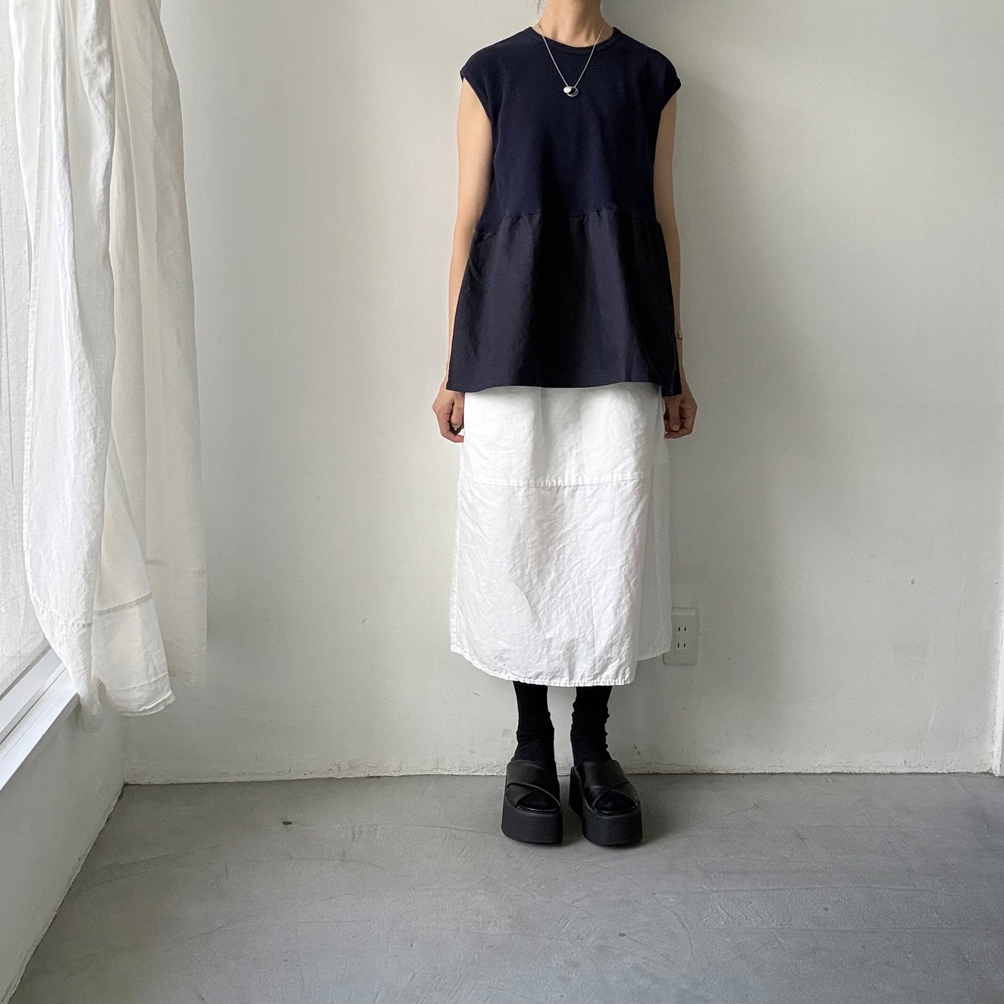 homspun  ワッフルノースリーブプルオーバー　ネイビー×ネイビー
