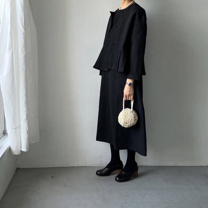 MAGALI ハイカウントコットンリネングレースドレス　ブラック