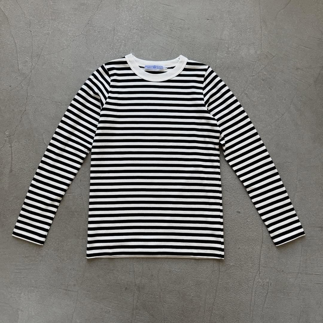 R&D.M.Co 裏起毛ボーダークルーネック長袖Tシャツ　ホワイト×ブラック