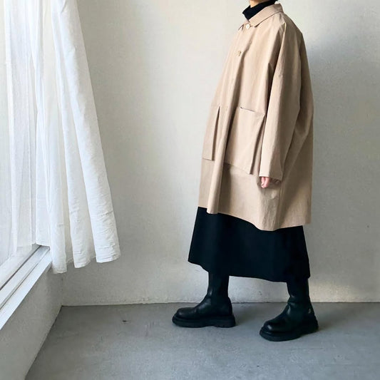 atelier naruse コットンナイロンタフタフーデットコート　ベージュ