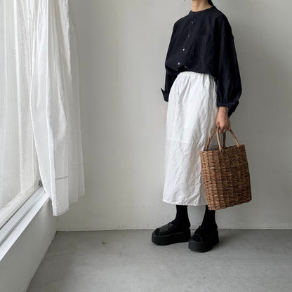 Linenya  リネンコットン千鳥格子バンドカラー長袖シャツ