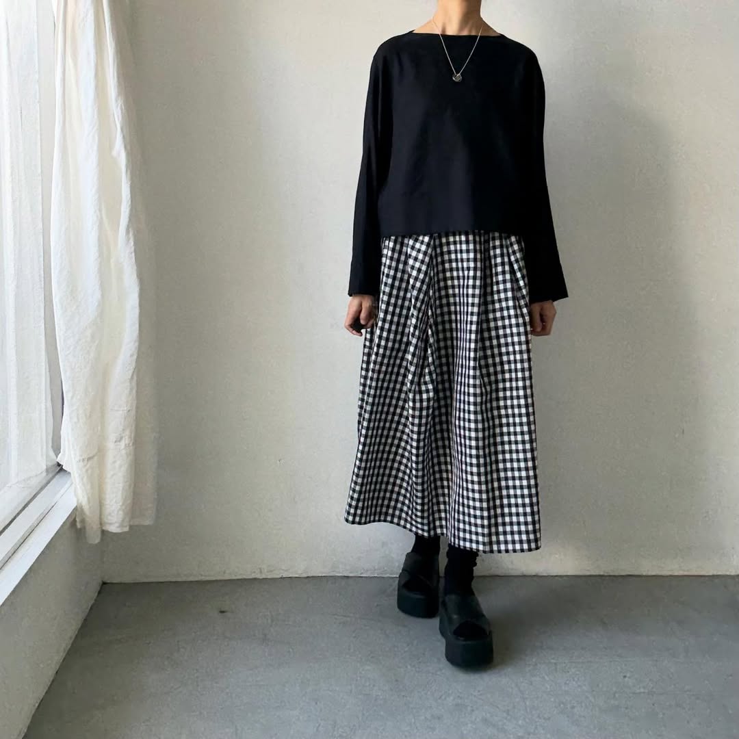 ayanoguchiaya　ギンガムチェックタックワイドスカート(blanc別注)