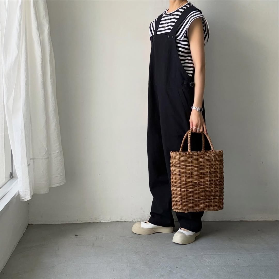 homspun  天竺ボーダーノースリーブプルオーバー　ホワイト×ブラック