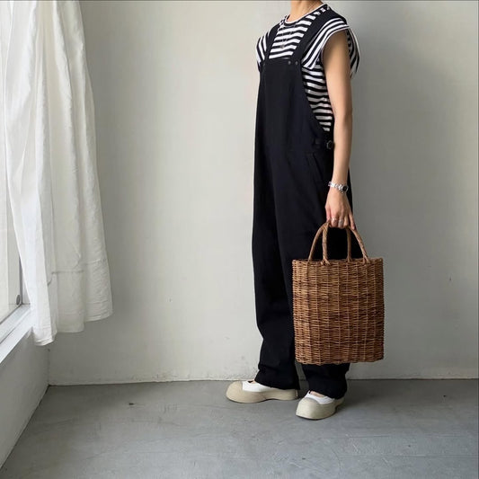 homspun  天竺ボーダーノースリーブプルオーバー　ホワイト×ブラック