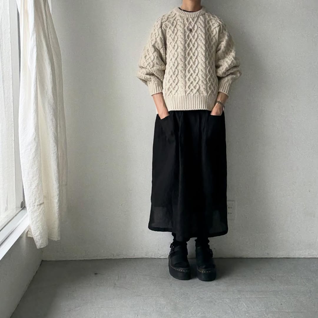 TENNE HANDCRAFTED MODERN ボリュームスリーブアランニットプルオーバー