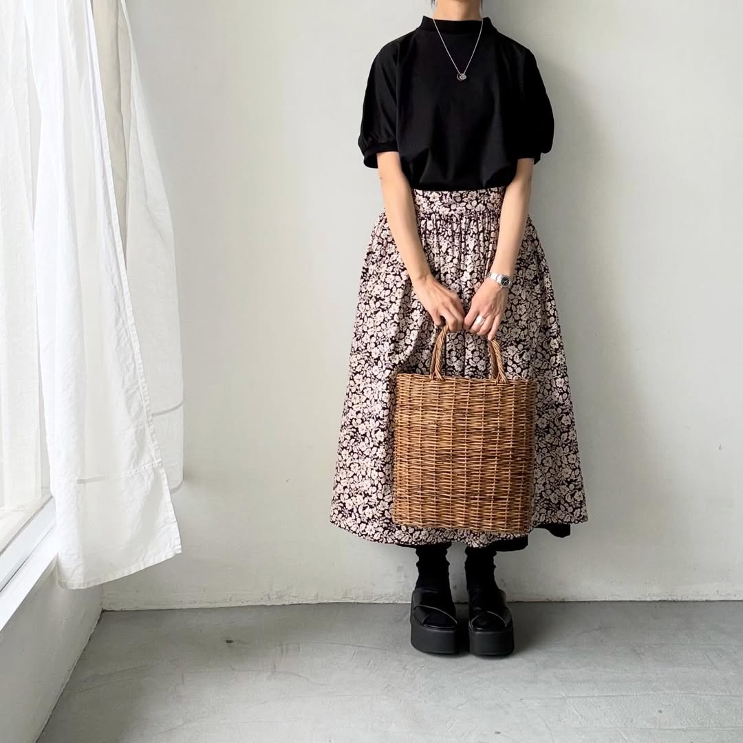 MAGALI コットン天竺ギャザースリーブカットソー　ブラック