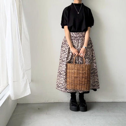MAGALI コットン天竺ギャザースリーブカットソー　ブラック