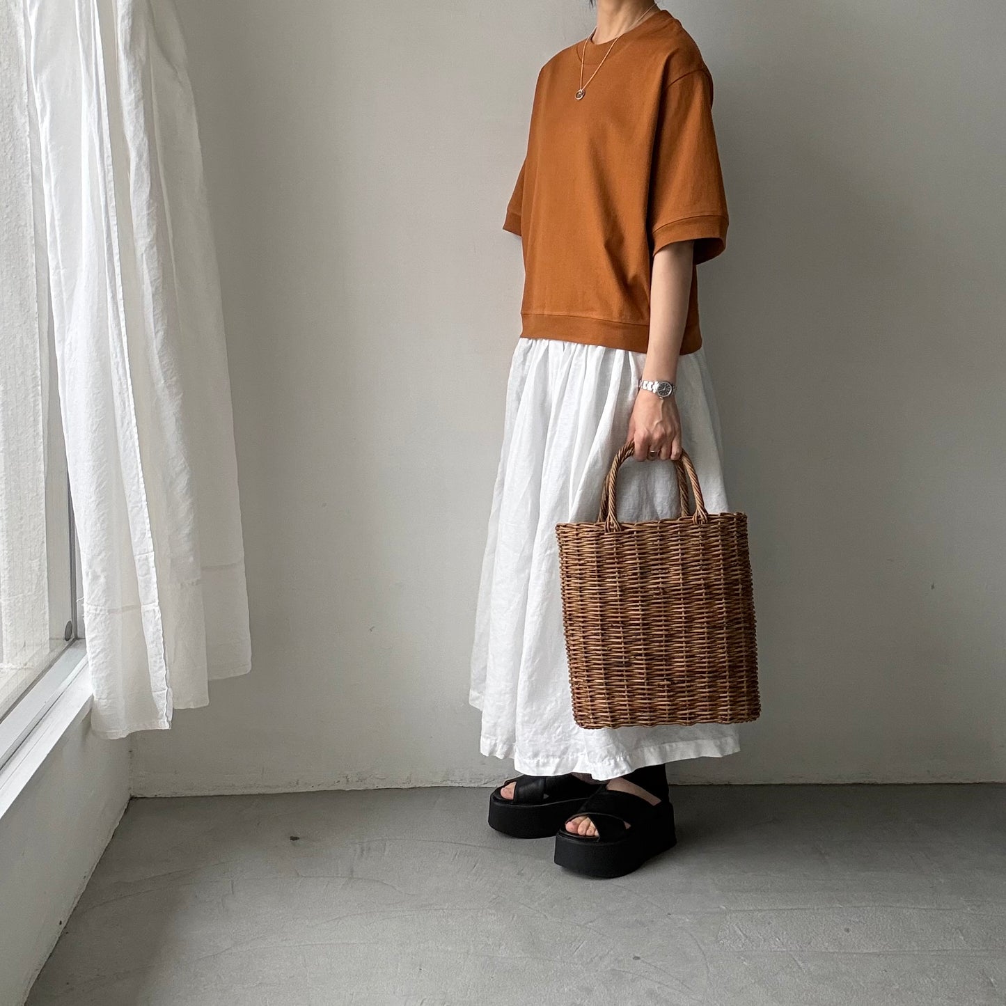 atelier d'antan  Bordet コットンジャージー５分袖プルオーバー　コニャック