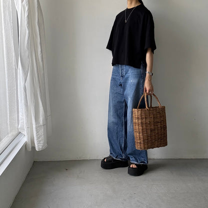 atelier naruse  コットン5分袖カットソー　ブラック