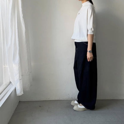 🟡木曜入荷分予約受付中🟡as it is   モックネックコットン5分袖ニット　ホワイト